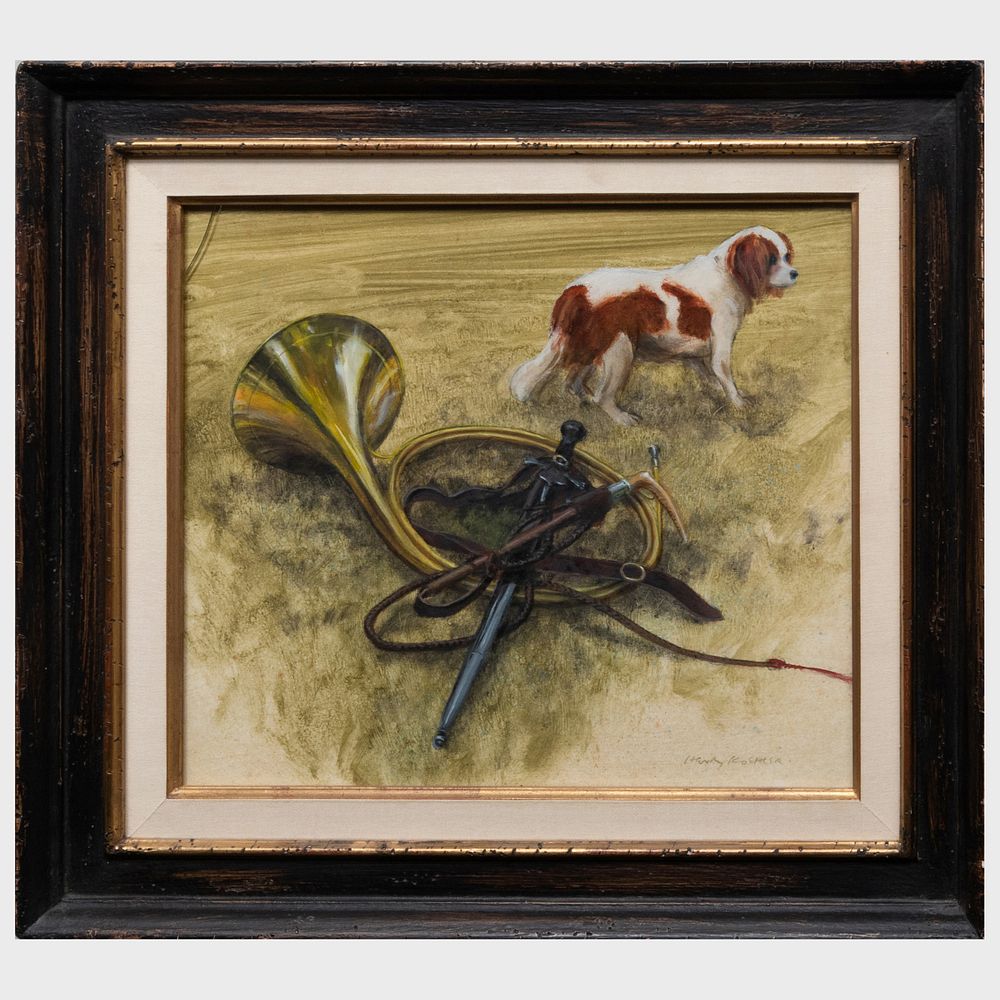 Appraisal: Henry Koehler - Spaniel and Hunting Gear Oil on paper