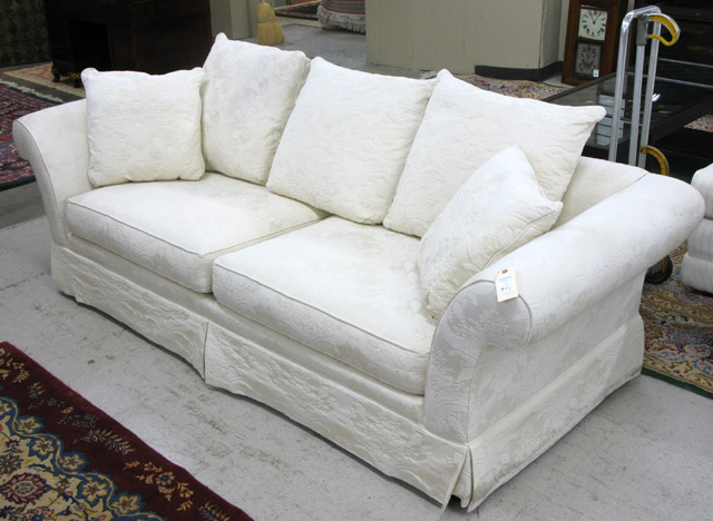 Appraisal: CONTEMPORARY IVORY BROCADE SOFA Meier Frank Co Dimensions H x