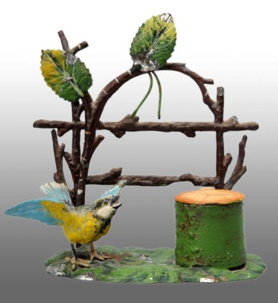 Appraisal: Bird by Twig Arch Inkwell Description Lead metal with tin