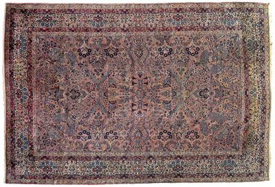 Appraisal: Kirman rug large central medallion with floral and scroll interior