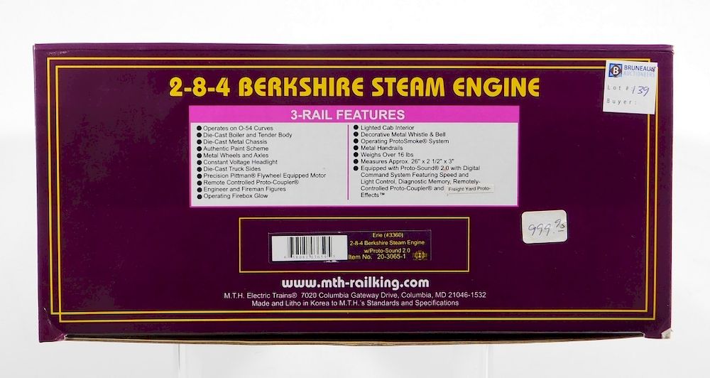 Appraisal: MTH Erie Berkshire Steam Engine O Gauge Train United States