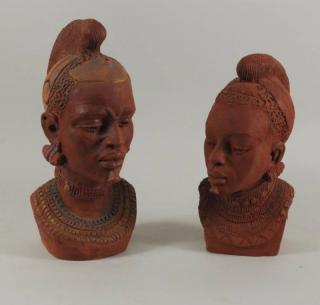 Appraisal: Pair Terracotta Busts African Couple Pair of terracotta busts African