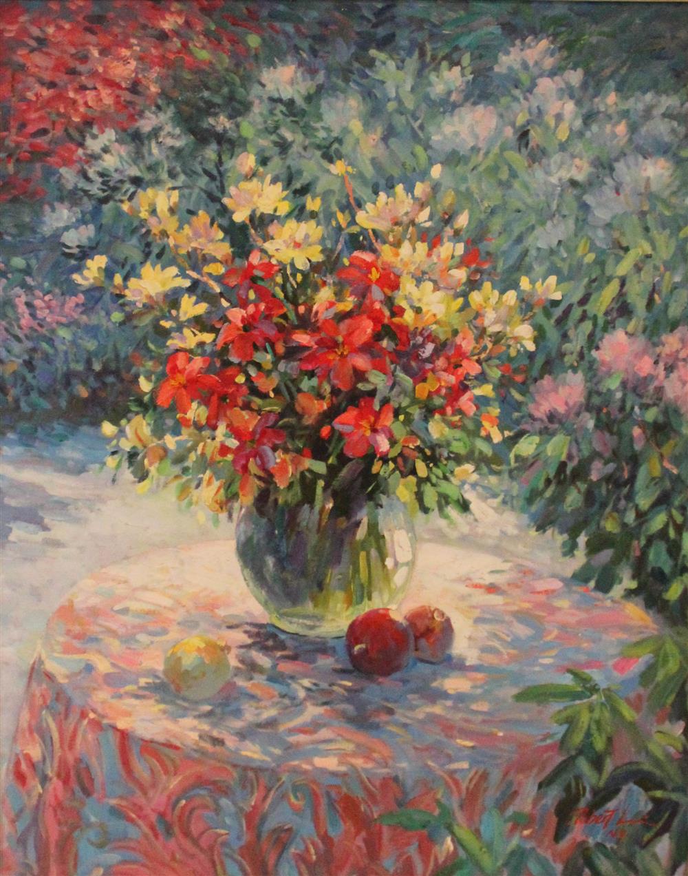 Appraisal: ROBERT LINN VASE OF FLOWERS Oil on canvas x in