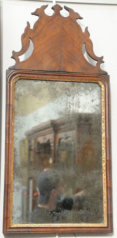 Appraisal: Queen Anne Courting Mirror mahogany frame with carved top x