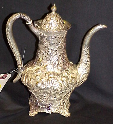 Appraisal: Floral repousse sterling chocolate pot coffee pot domed lid pear