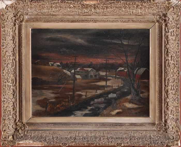 Appraisal: EUROPEAN SCHOOL RURAL WINTER LANDSCAPE Oil on canvas x in