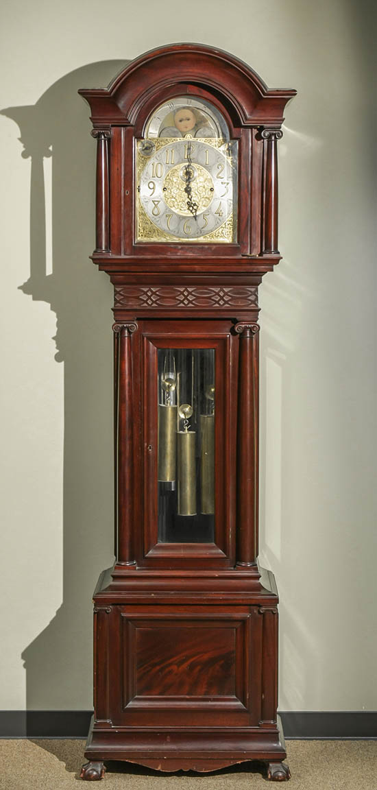 Appraisal: George III Style Mahogany Tall Case Clock Retailed by Shreve