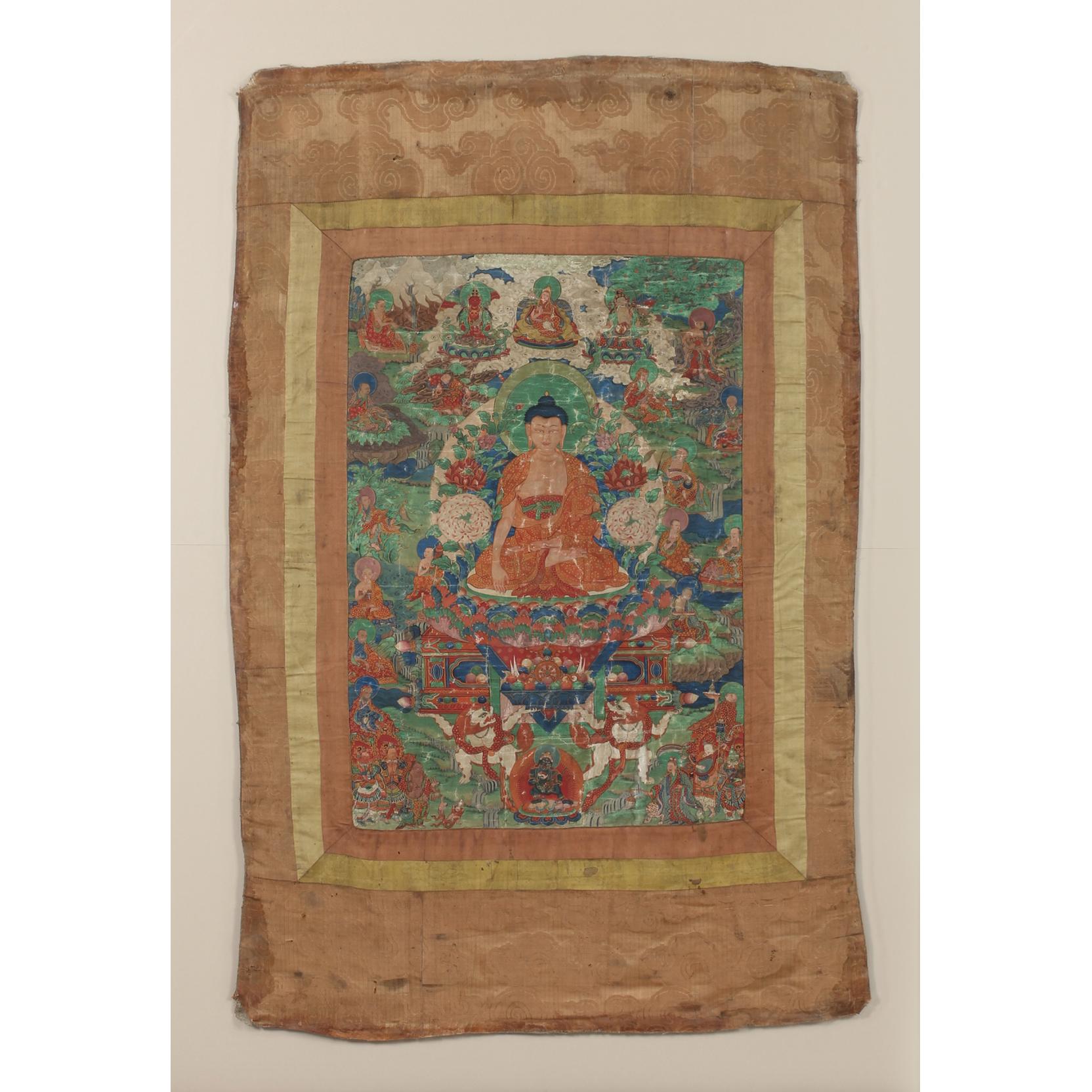 Appraisal: Tibetan Thangka th Century ink and colors with gilt the