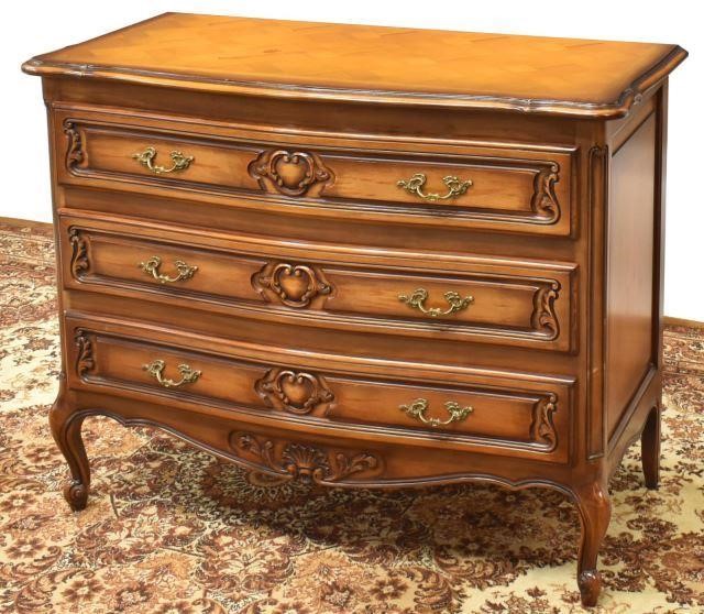 Appraisal: French Louis XV style fruitwood commode th c shaped top