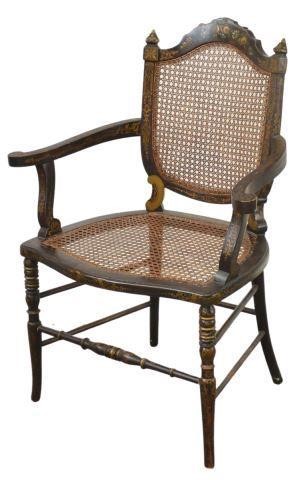 Appraisal: Armchair th c black painted frame with parcel gilt accents