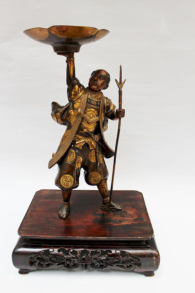 Appraisal: Meiji Bronze Meiji Bronze chandelier of a standing japanese Samurai