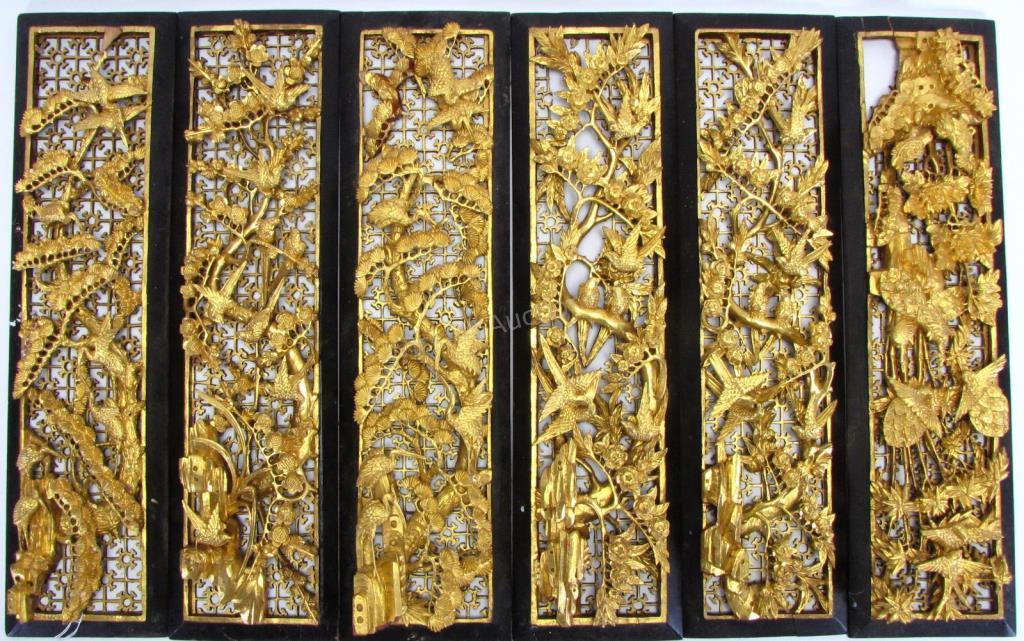 Appraisal: A group of six Balinese carved wood decorative panels each