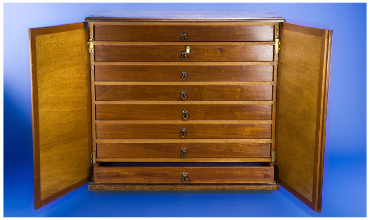 Appraisal: Fine Mahogany double fronted specimen cabinet opening to reveal lined