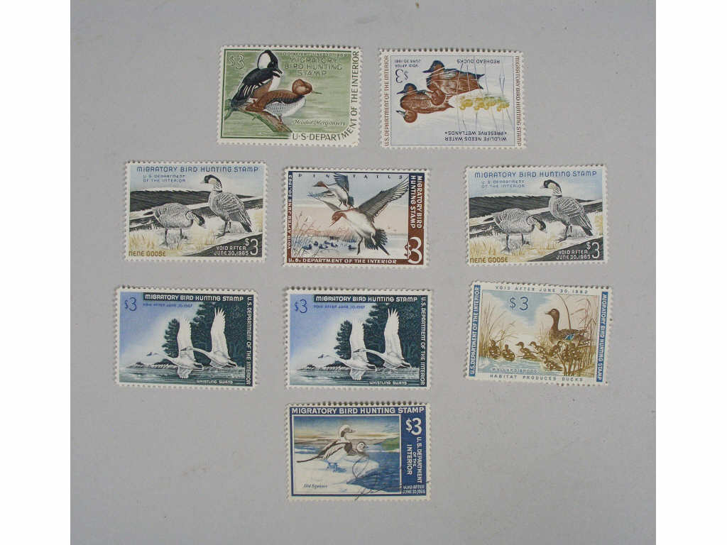 Appraisal: Nine Unused s Federal Duck Stamps for and Five stamps