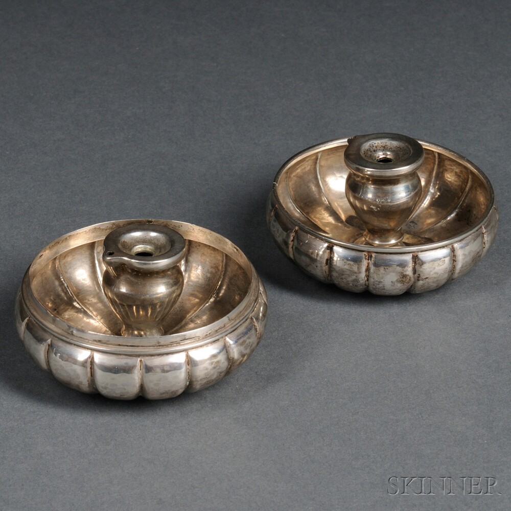 Appraisal: Pair of Silver Shabbat Travel Candlesticks bearing Austro-Hungarian hallmarks round