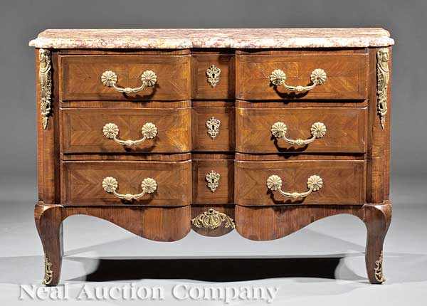 Appraisal: An Antique Louis XV-Style Kingwood and Ormolu-Mounted Serpentine Block-Front Commode