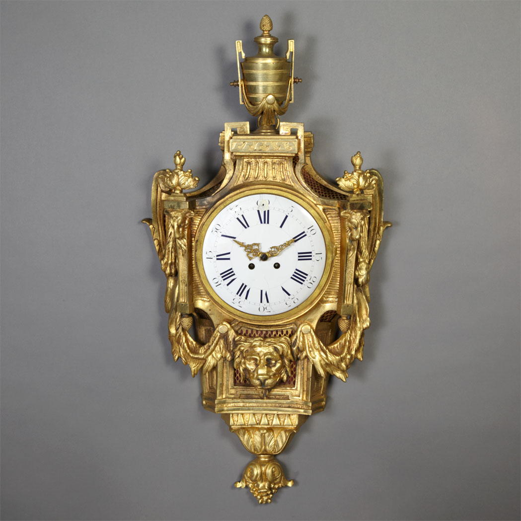 Appraisal: Louis XVI Style Gilt-Metal Cartel Clock Of cartouche form the