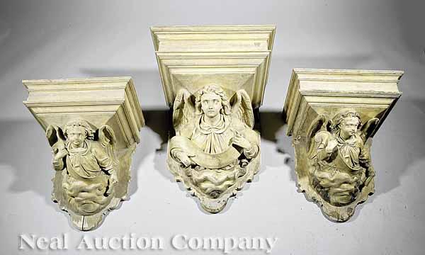 Appraisal: A Group of Three Large Wood and Plaster Ecclesiastical Figural