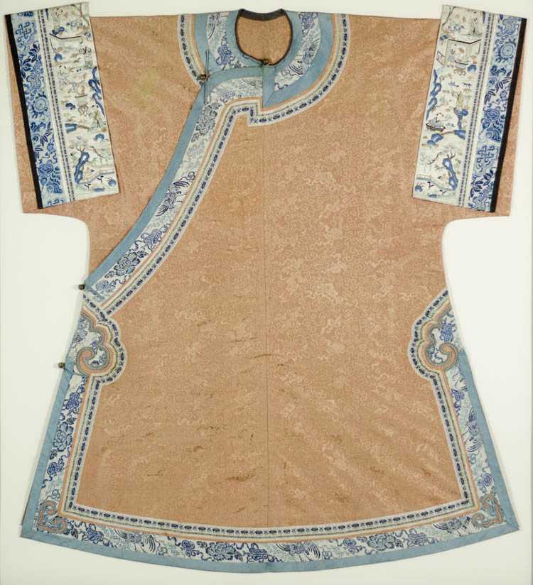 Appraisal: CHINESE EMBROIDERED SILK KESI ROBE UNDER GLASS WITH FRAME late