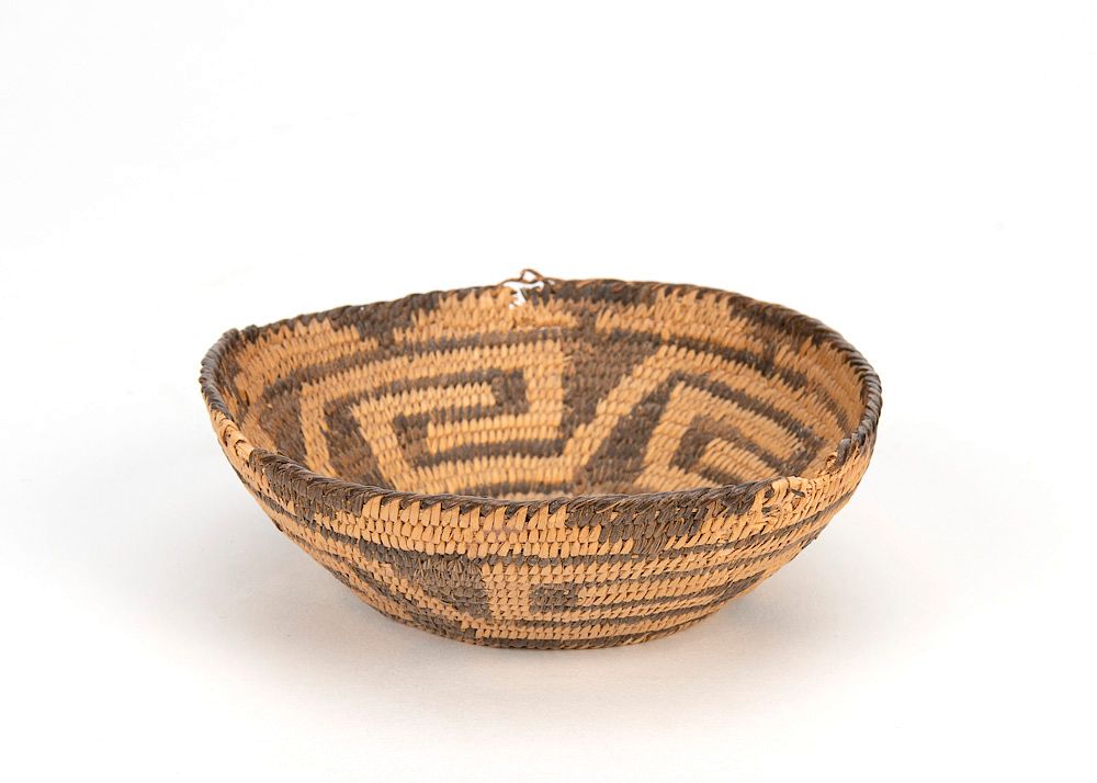 Appraisal: Pima Basketry Bowl with Whirlwind Design Pima Basketry Bowl cattail