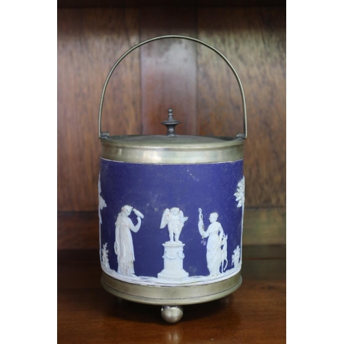 Appraisal: Wedgwood blue and white biscuit barrel approx cm H ex