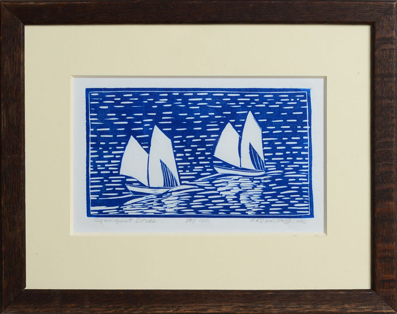 Appraisal: TH CENTURY SCHOOL RACING AND SAILBOAT Two woodcuts in colors