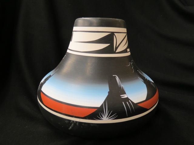 Appraisal: Cedar Mesa Indian Pottery Vase desert landscape tall diameter signed