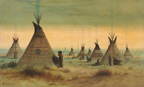 Appraisal: Astley David Montague Cooper American - Indian Encampment signed and