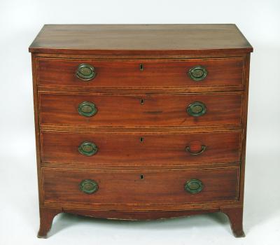 Appraisal: A SMALL GEORGE III MAHOGANY CHEST c of bowed form