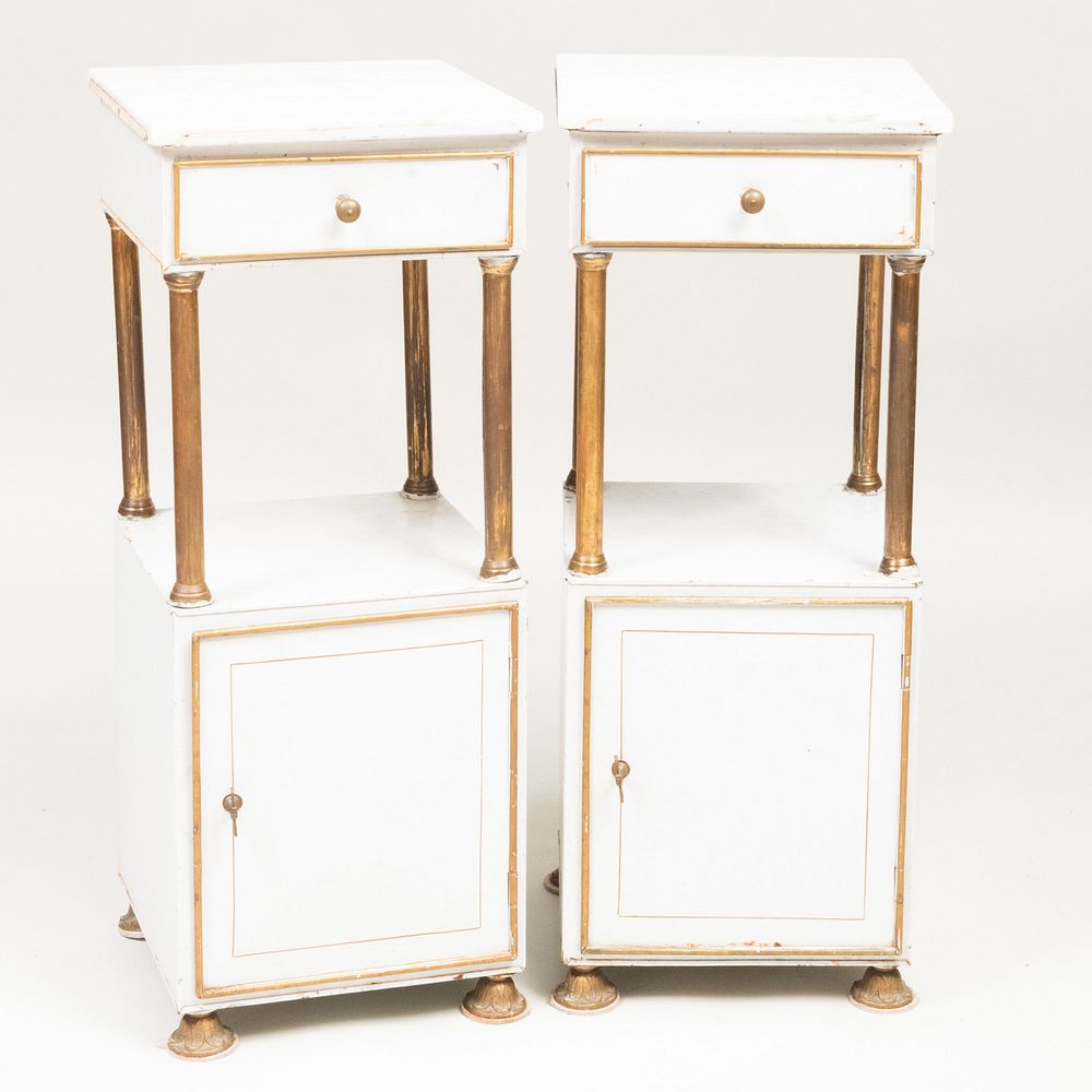 Appraisal: Pair of Brass-Mounted Painted T le Two-Tier Side Tables Each