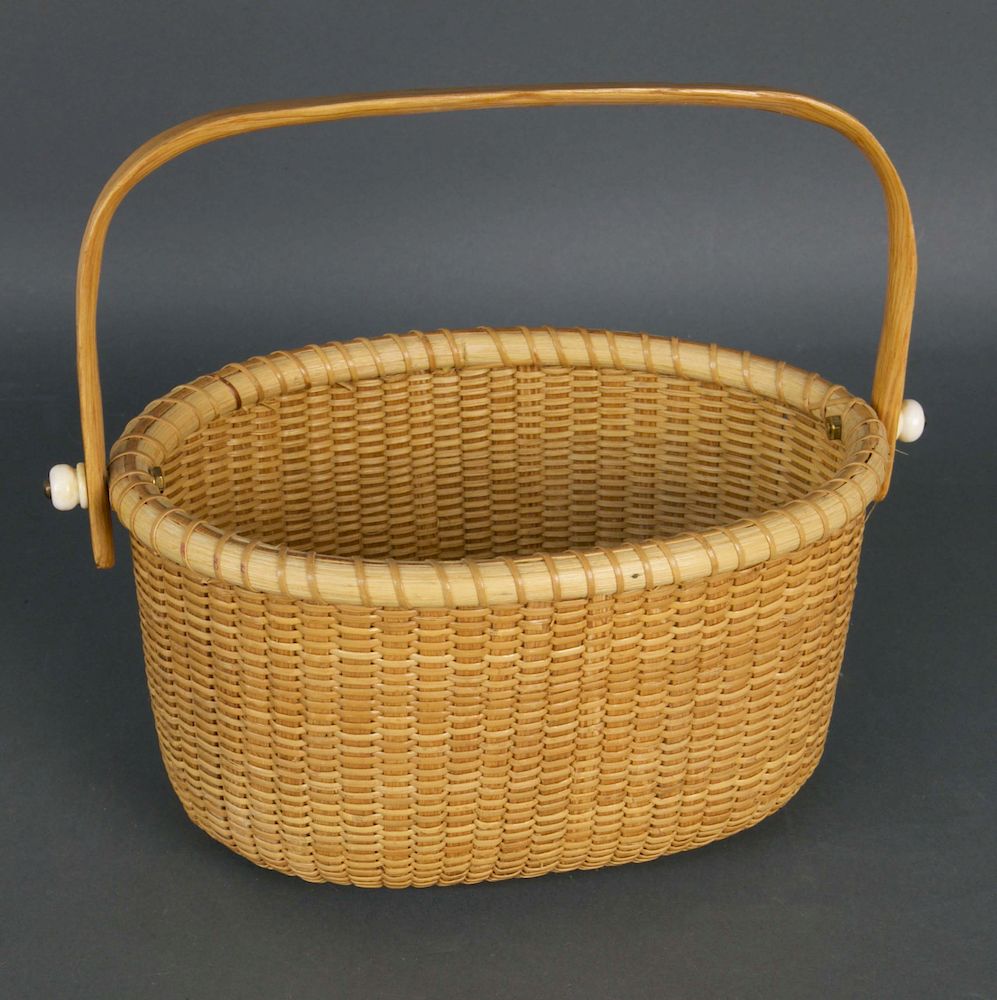 Appraisal: Oval Swing Handle Nantucket Basket by Hobbyist Henry Huyser Oval