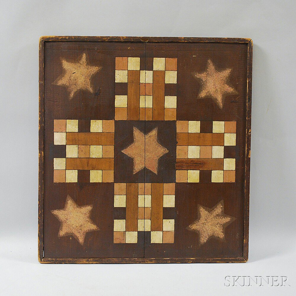 Appraisal: Painted Pine Game Board th century the Parcheesi board decorated