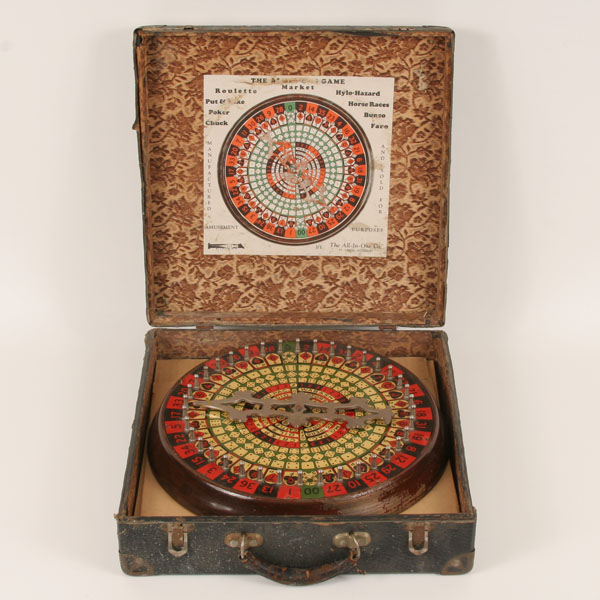 Appraisal: Boxed portable gambling wheel with extra games All-in-One Co mfg