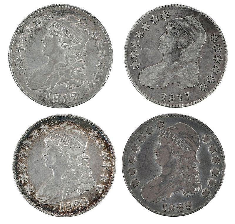 Appraisal: Four Capped Bust Half Dollars Overton- a Rarity- Overton- Overton-