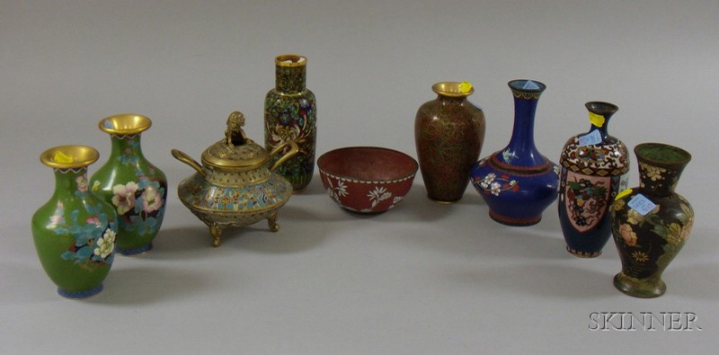 Appraisal: Nine Pieces of Cloisonne included a footed burner a pair