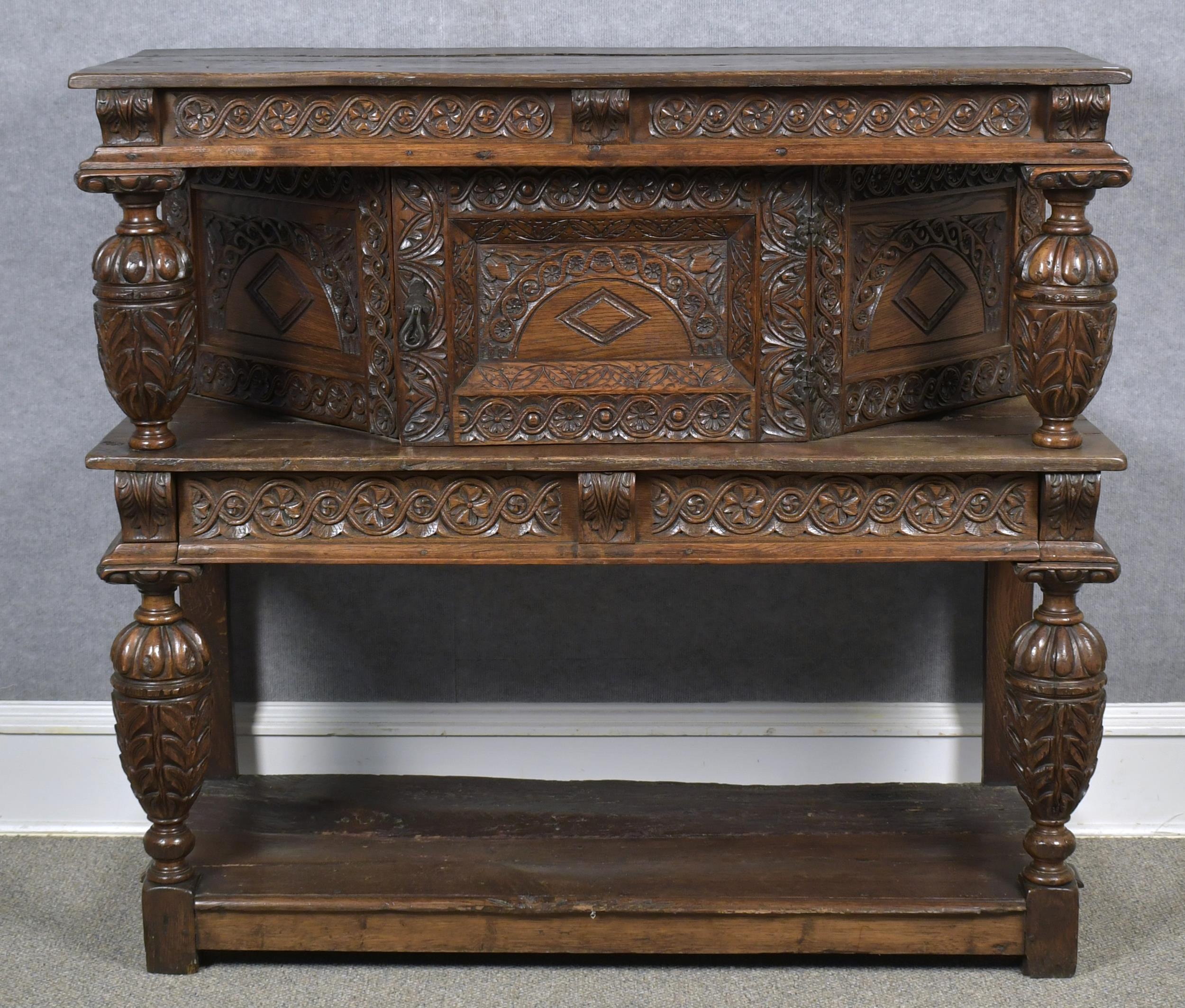 Appraisal: EARLY ELIZABETHAN OAK COURT CUPBOARD th th C English one