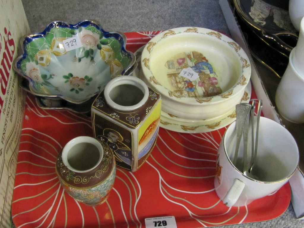 Appraisal: Tray lot of assorted ceramics to include Bunnykins etc