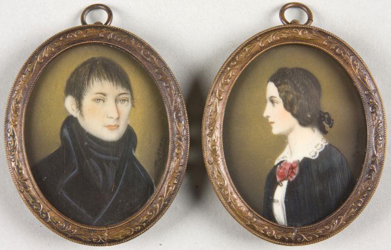 Appraisal: Pair of Portrait Miniatures th Century watercolor on ivory possibly