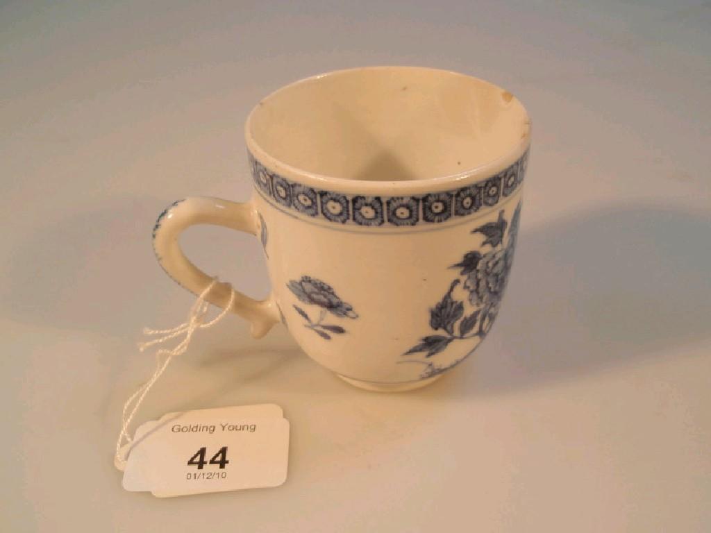 Appraisal: An thC Bow blue and white decorated coffee cup painted