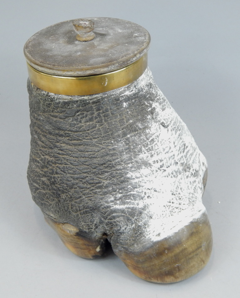 Appraisal: An early thC tobacco jar modelled from a rhino foot