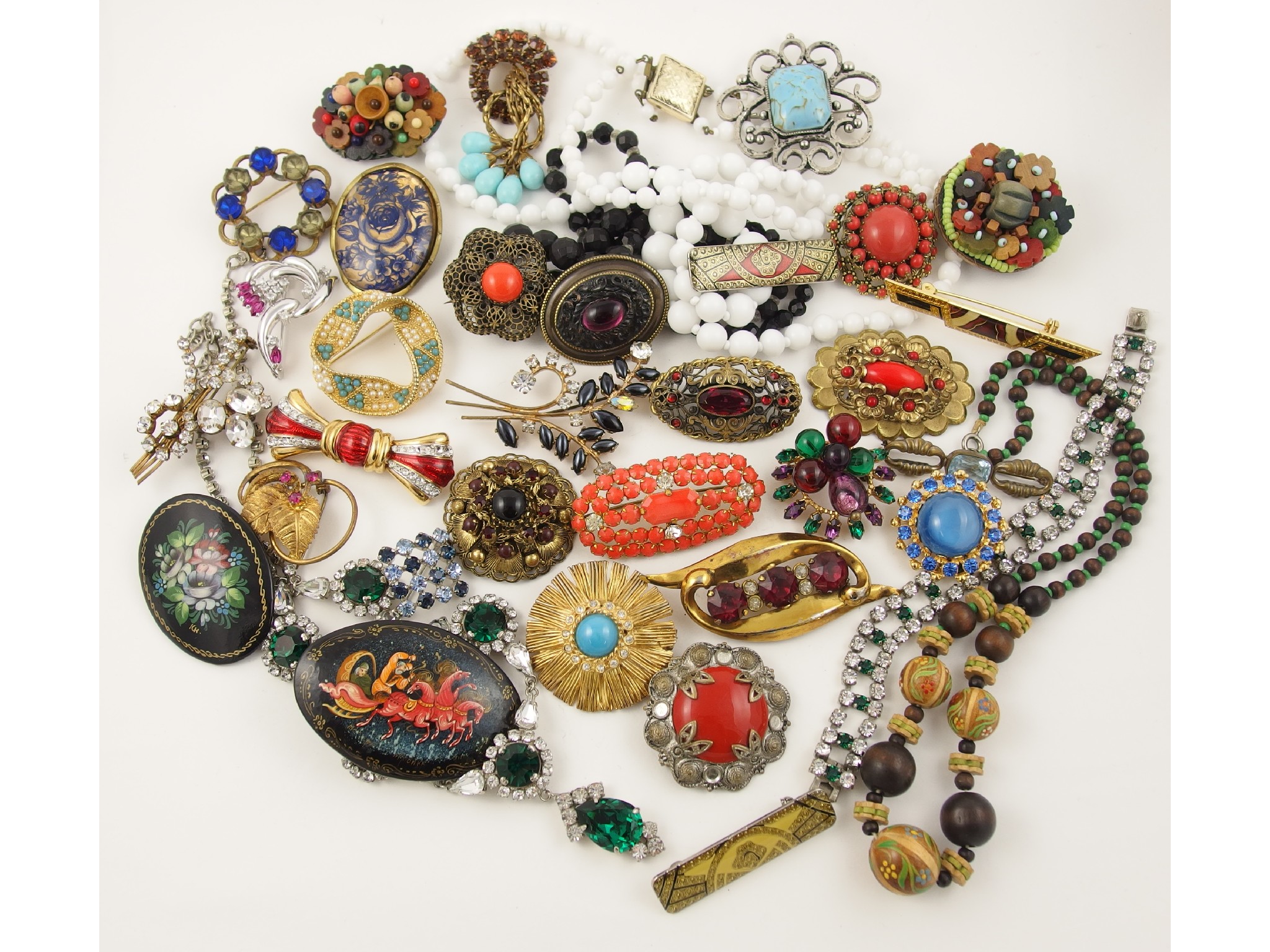 Appraisal: A collection of vintage costume jewellery to include Russian lacquer