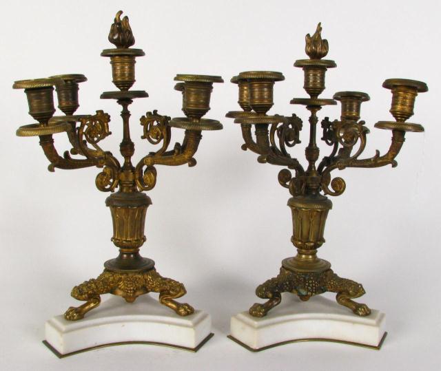 Appraisal: Pair of Gilt Metal Candelabra figural base on white marble