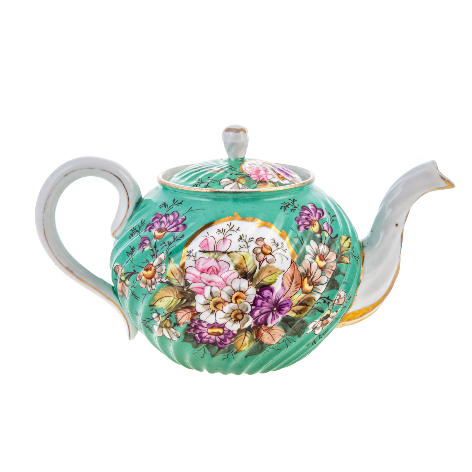 Appraisal: KUZNETSOV PORCEALAIN TEAPOT - swirled rib form with sea green