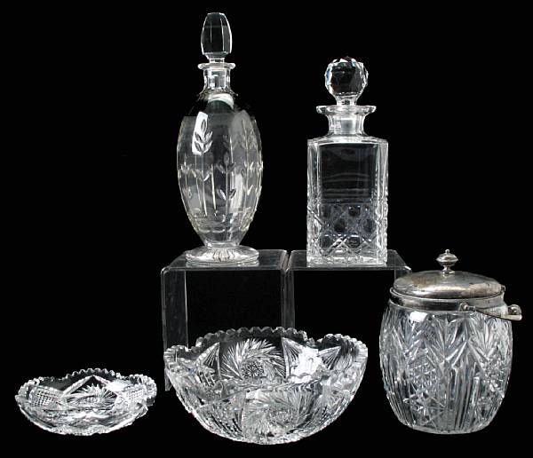 Appraisal: A group of cut glass table articles comprising two decanters