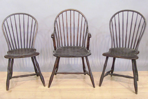 Appraisal: Three bowback windsor chairs ca