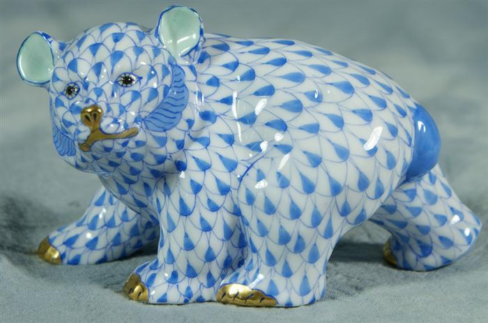 Appraisal: Herend fishnet figurine blue bear cub long no damage Estimate