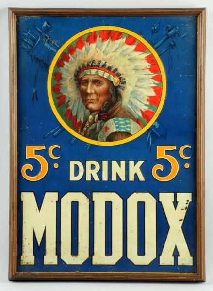 Appraisal: Extremely Rare Embossed Tin Modox Sign Circa to Framed without