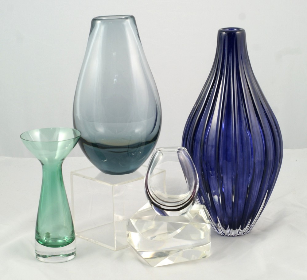 Appraisal: Kosta Art Glass vases blue and clear vases etched on