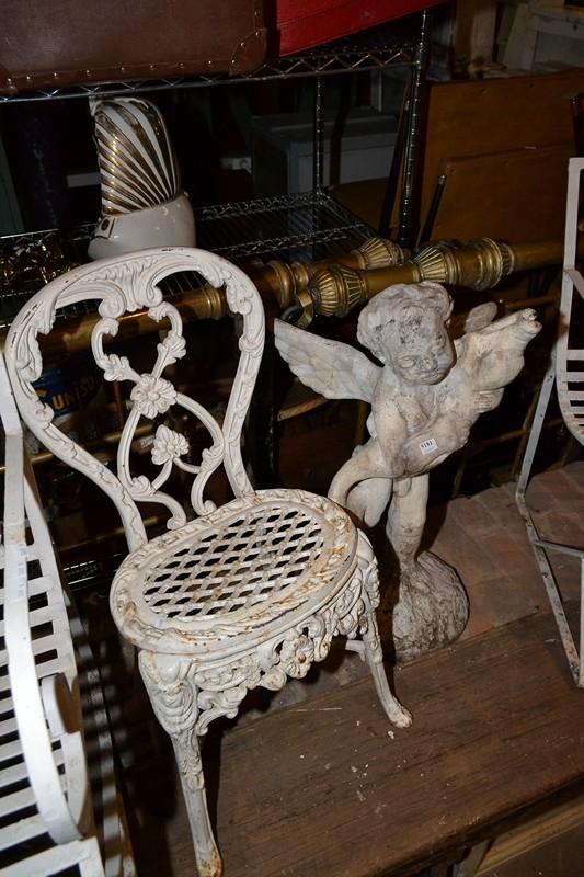 Appraisal: A VICTORIAN CAST IRON CHAIR CUPID WATER FOUNTAIN A VICTORIAN