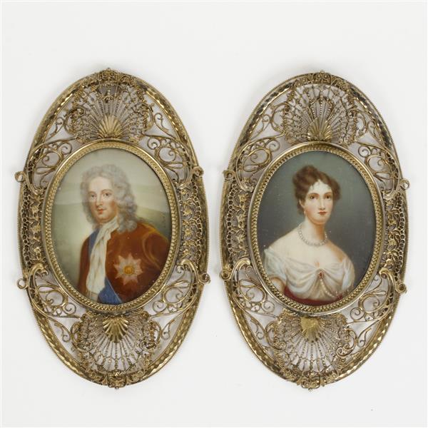 Appraisal: Pair of Continental hand painted portrait miniatures on ivory of